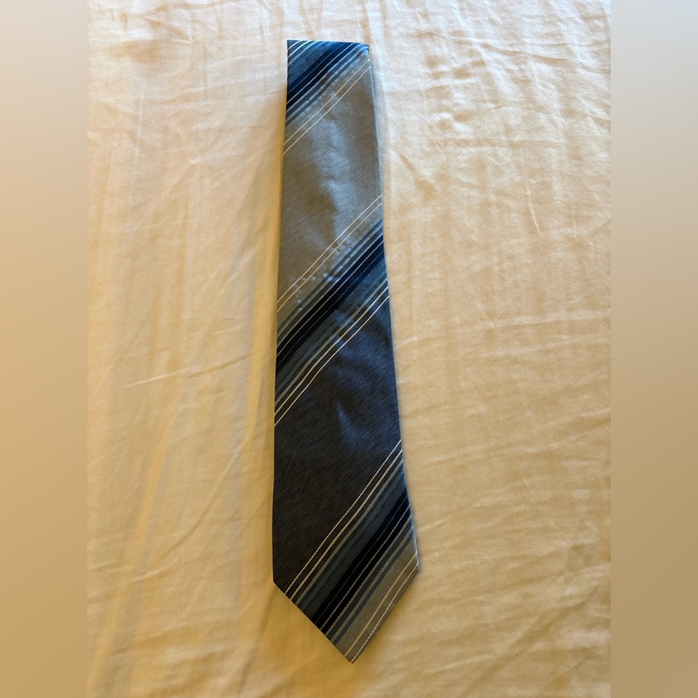 Dior Navy, Blue, and Silver Striped Tie 100% Silk Made in Italy